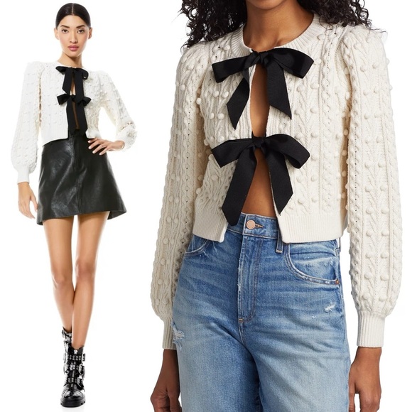 Alice and Olivia Kitty Puff Sleeve Cardigan - Picture 3 of 16